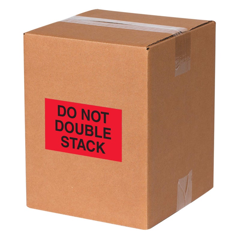 Tape Logic Aviditi Tape Logic 3"" x 5"" ""Do Not Double Stack"" Fluorescent Red Warning Sticker  for Shipping  Handling  Packing  and Moving (1 Roll of 500 Labels) - Image 2